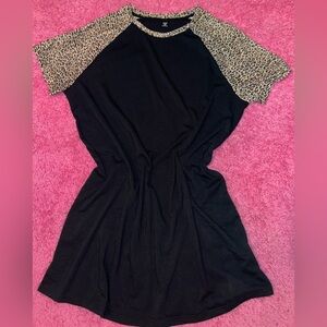 SHEIN Black Dress with Leopard Print Sleeves